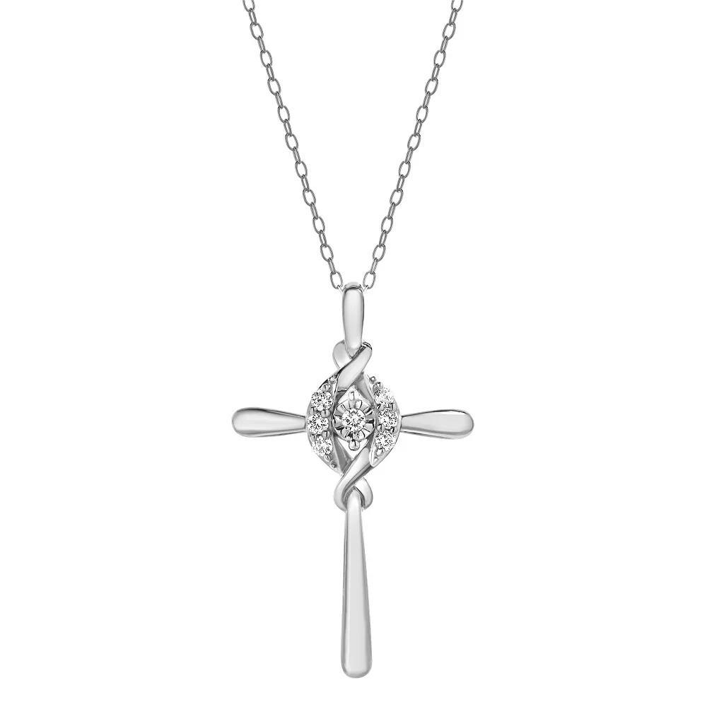 Diamond Brilliance 1/10 Carat T.W. Lab-Grown Diamond Cross Pendant Necklace, Women's, Size: 18", Silver Tone Product Image