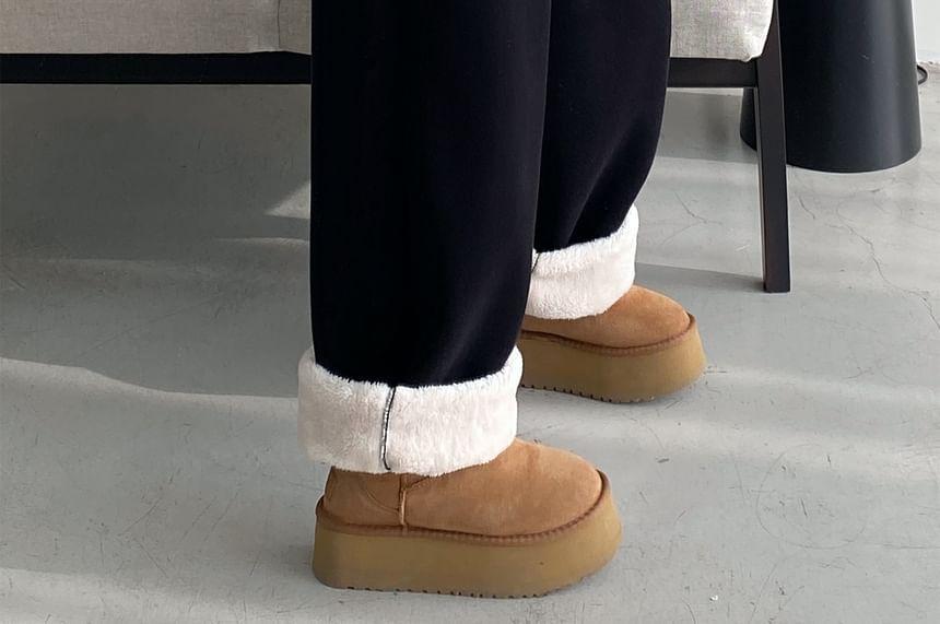 Drawstring Waist Plain Fleece Lined Wide Leg Sweatpants Product Image