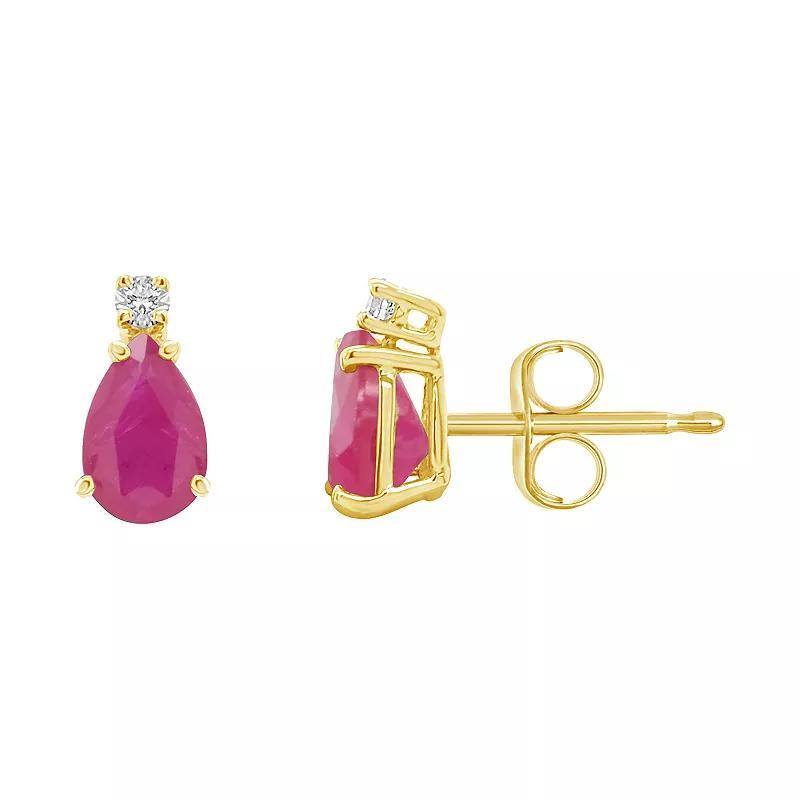Celebration Gems 14K Gold Pear-Shaped Diamond Accent Gemstone Earrings, Women's, Red Product Image