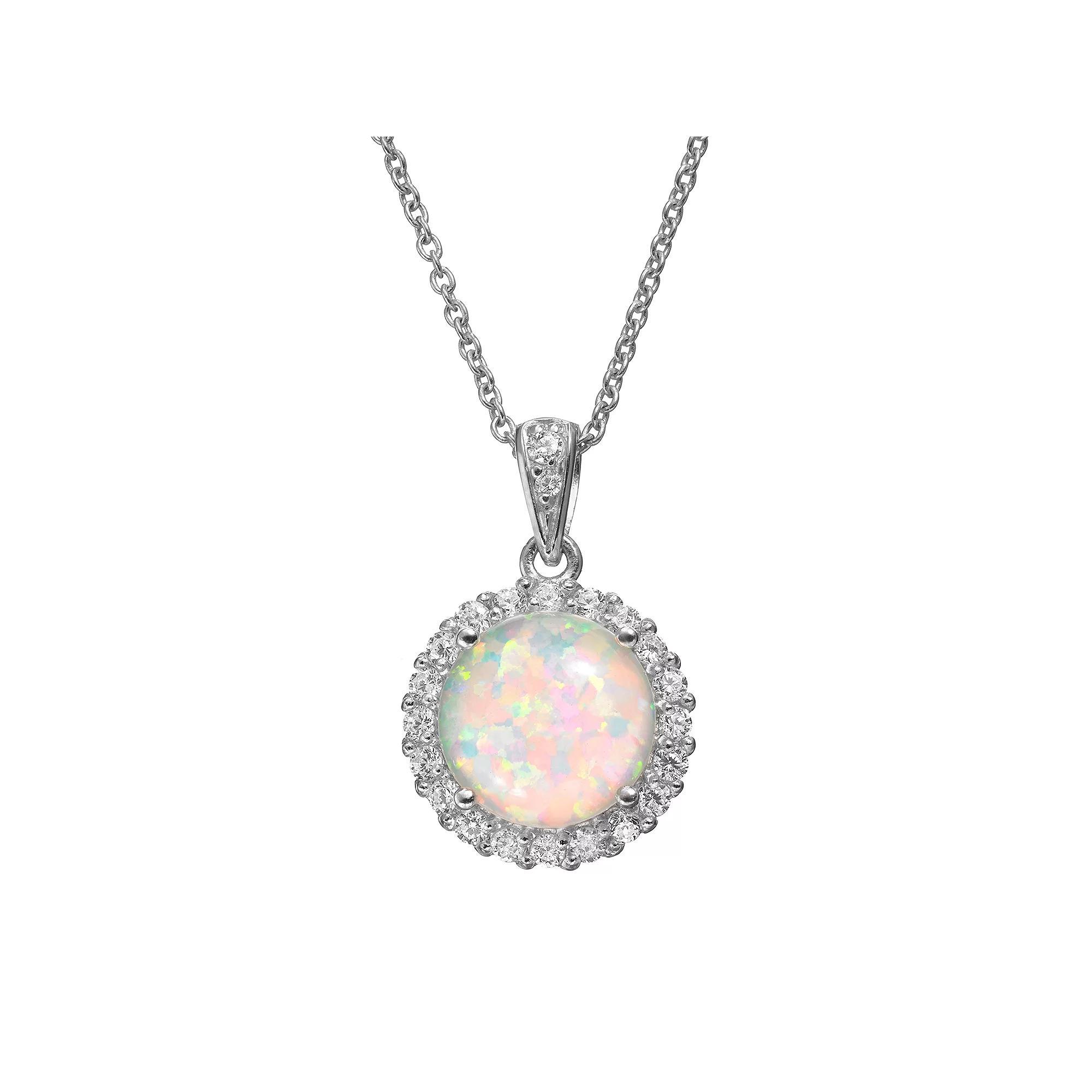 Sophie Miller Lab-Created Opal & Cubic Zirconia Sterling Silver Halo Pendant Necklace, Women's, Size: 18", Irridescent Product Image