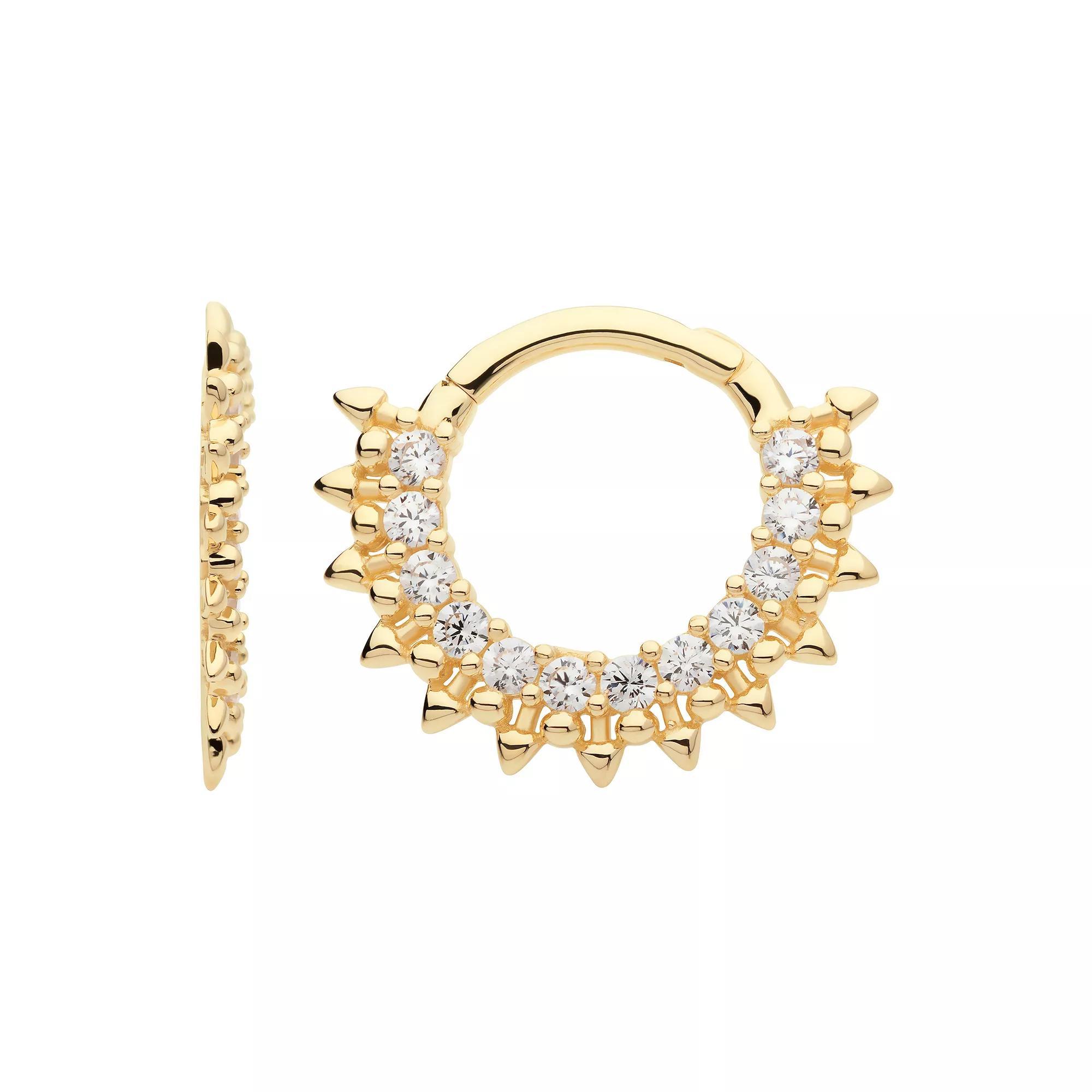 Earrangements 14k Gold with Clear Cubic Zirconia Spiked Hinged Segment Clicker, Women's, Yellow Product Image