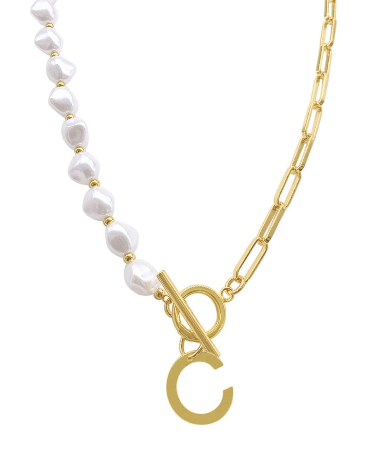 Adornia Simulated Pearl & Paperclip Chain Initial Toggle Necklace, Womens, Gold Tone G Product Image