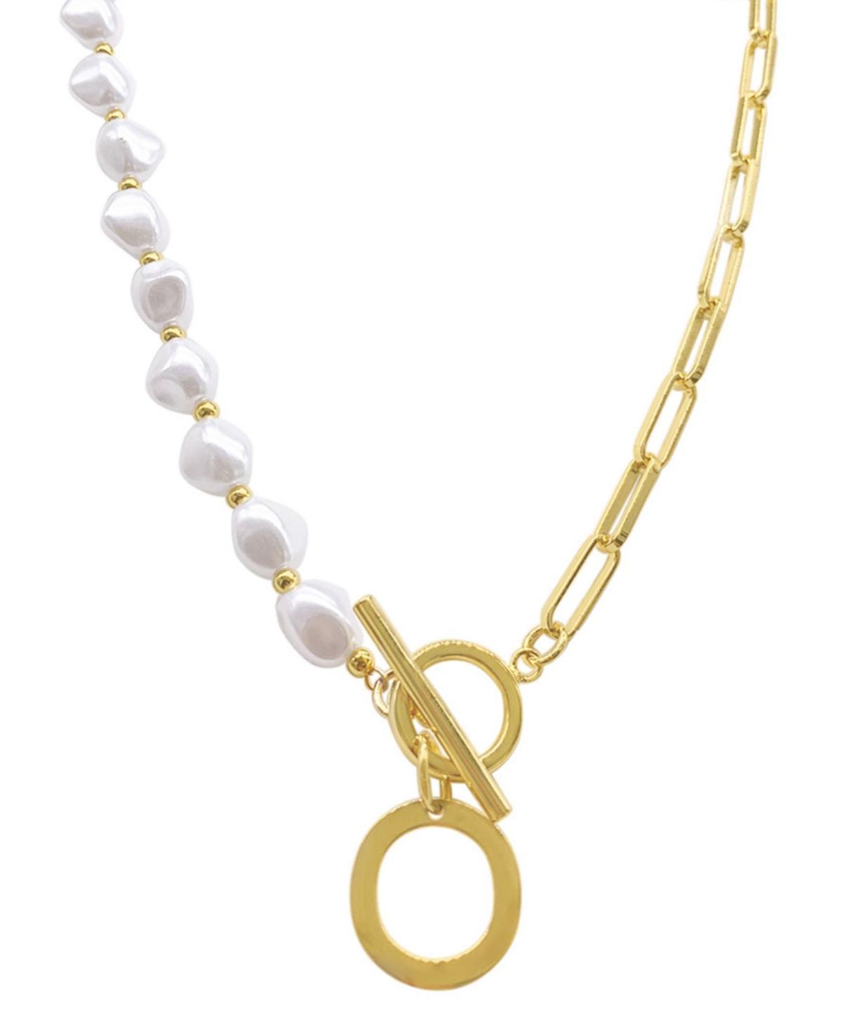 Adornia Simulated Pearl & Paperclip Chain Initial Toggle Necklace, Womens, Gold Tone G Product Image