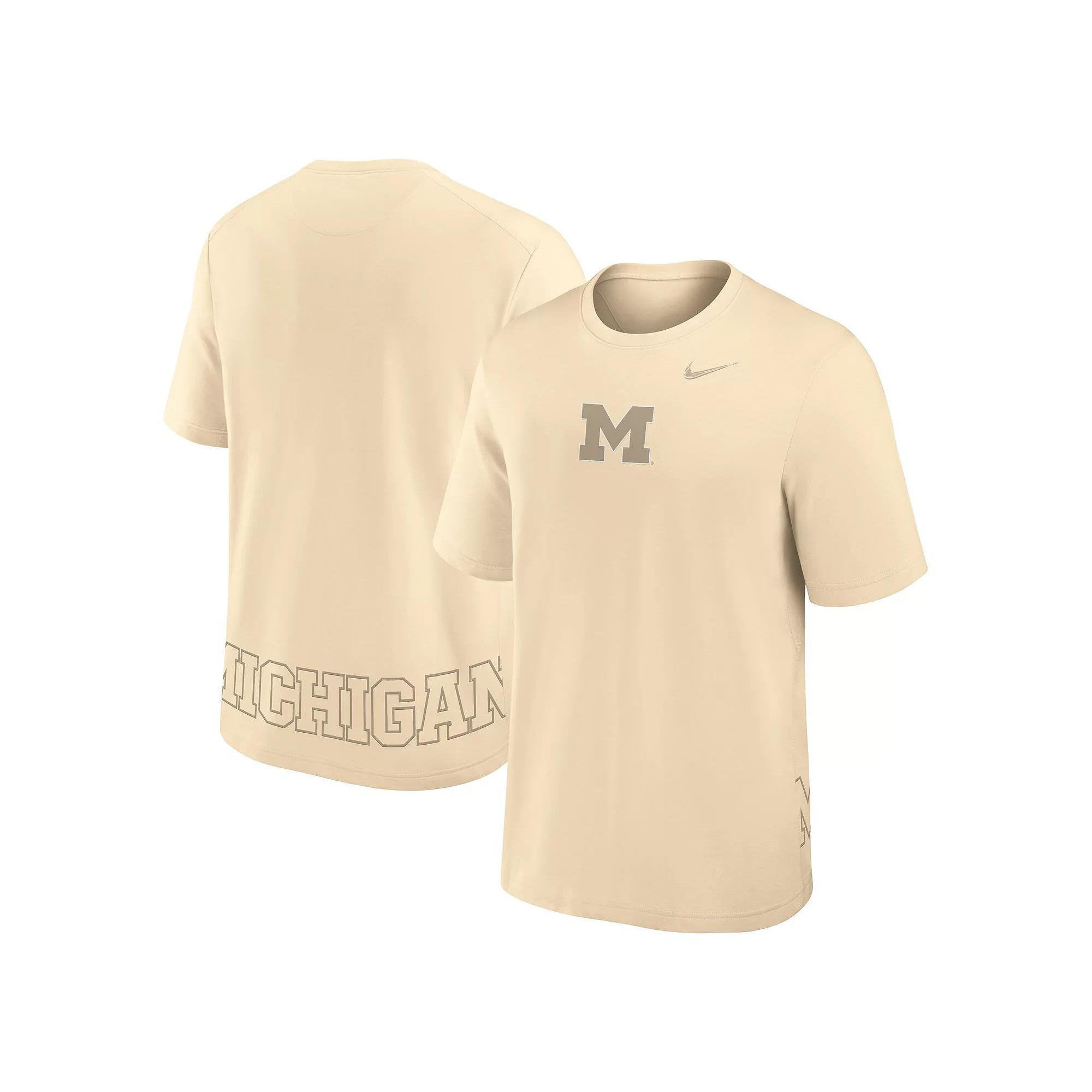 Mens Nike Cream Michigan Wolverines Primary Statement Two-Hit Performance T-Shirt Product Image