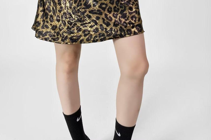High Rise Leopard Print Mini A-Line Skirt Product Image