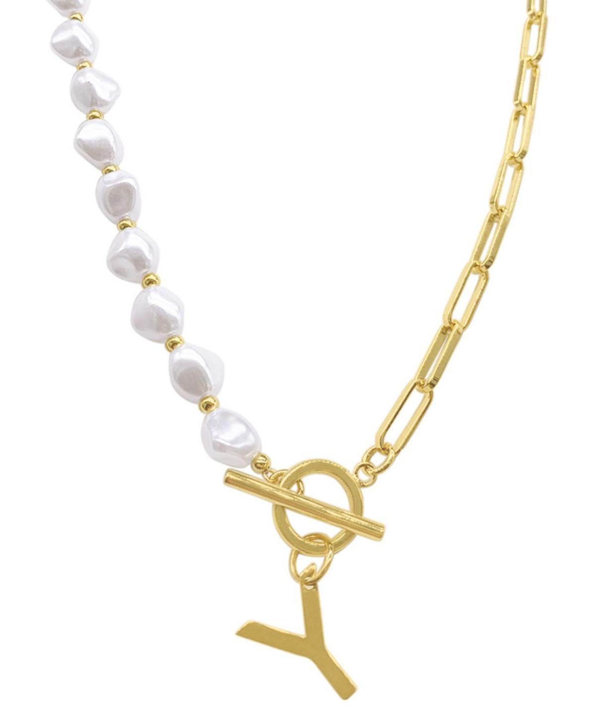 Adornia Simulated Pearl & Paperclip Chain Initial Toggle Necklace, Womens, Gold Tone G Product Image