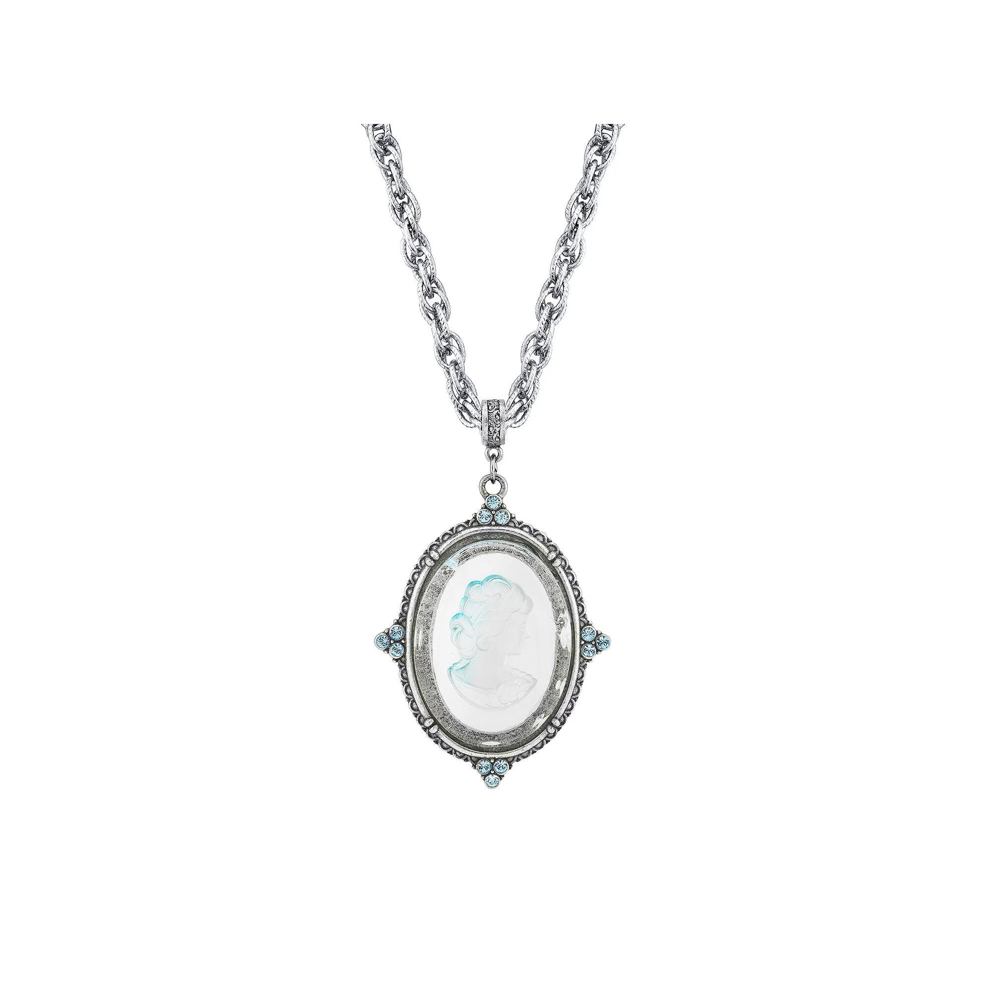 1928 Silver Tone Blue Intaglio Cameo Pendant Necklace, Womens Product Image