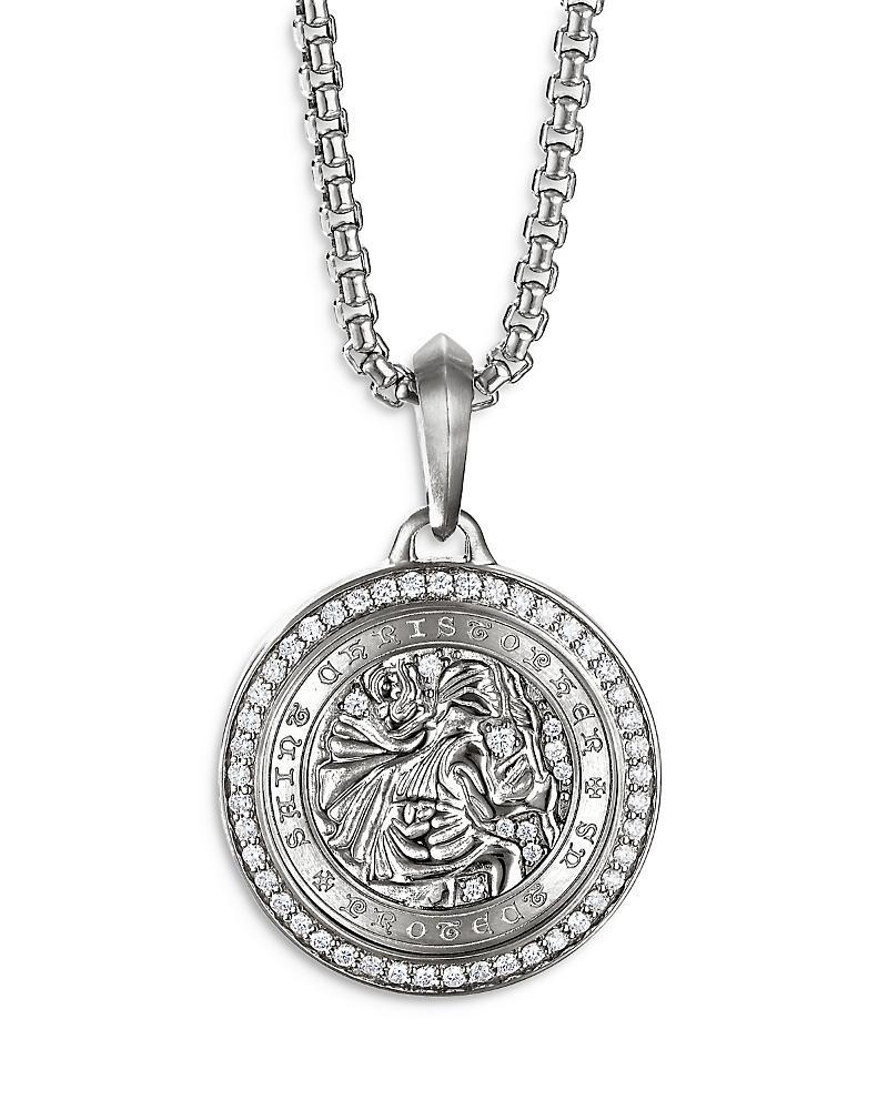 David Yurman Mens Sterling Silver St. Christopher Medallion Amulet with Pave Diamonds Product Image