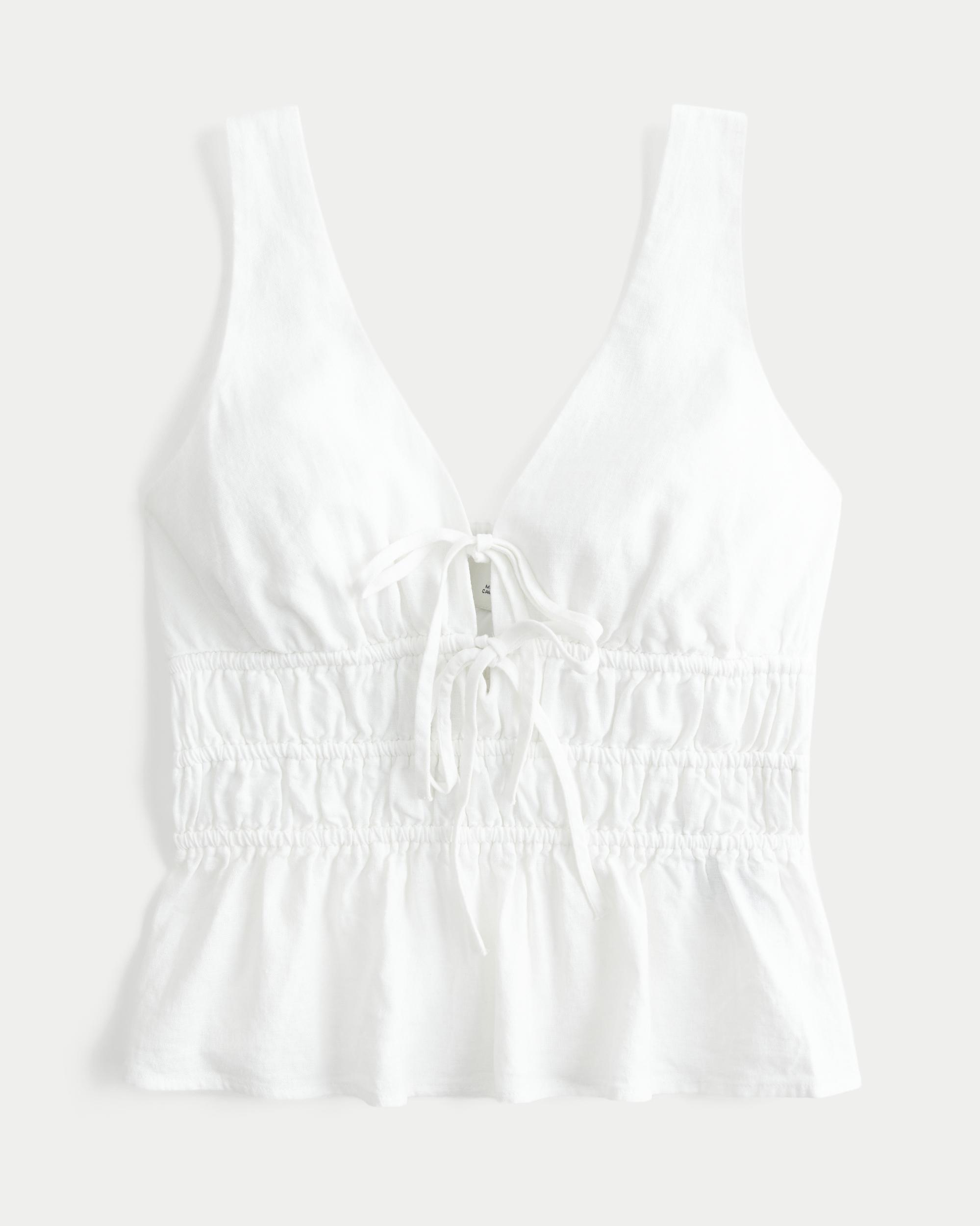 Linen-Blend Tie-Front Peplum Top Product Image