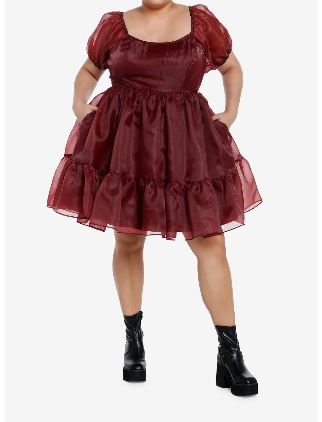 Cosmic Aura Maroon Organza Tiered Dress Plus Size Product Image