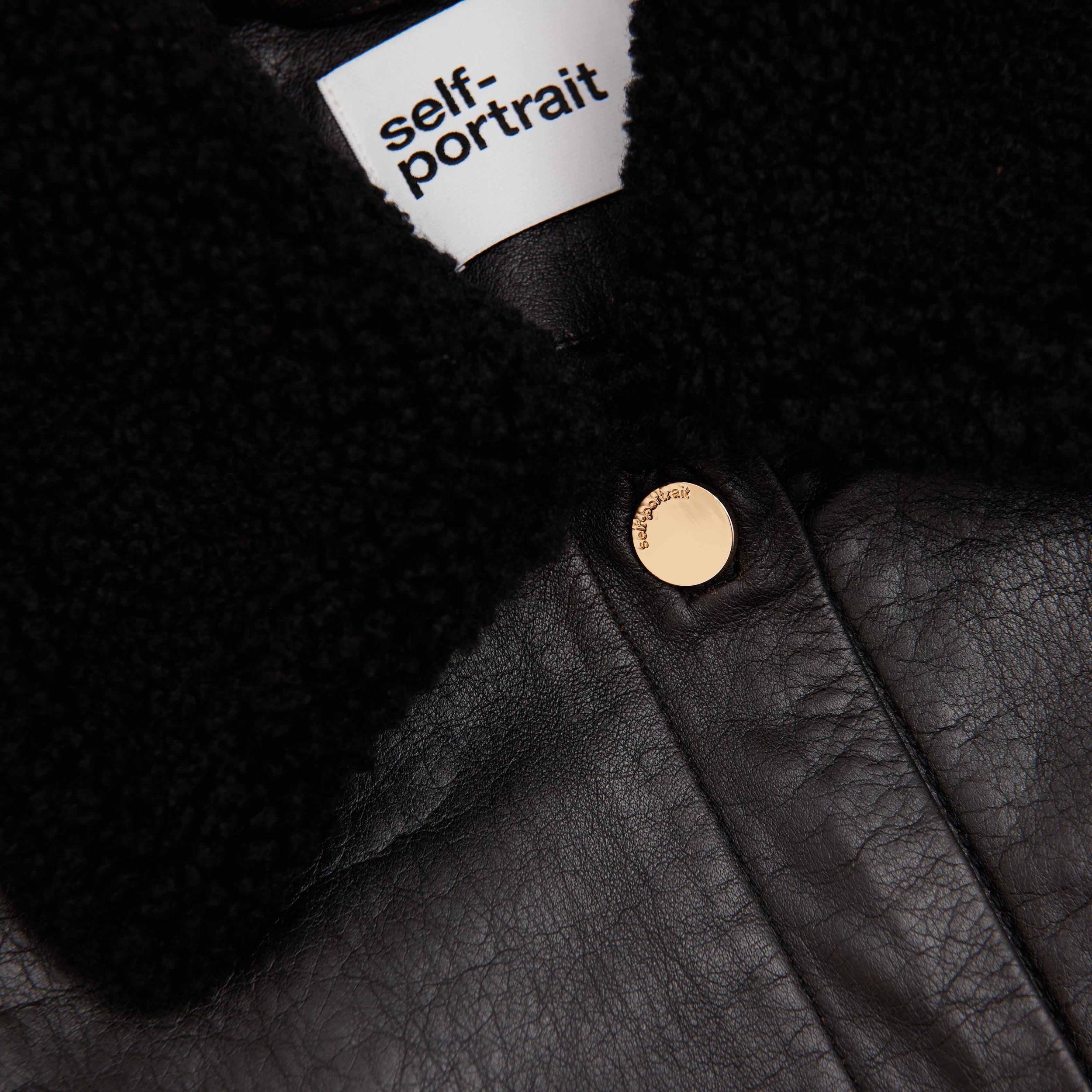 Black Leather Shearling Jacket Product Image