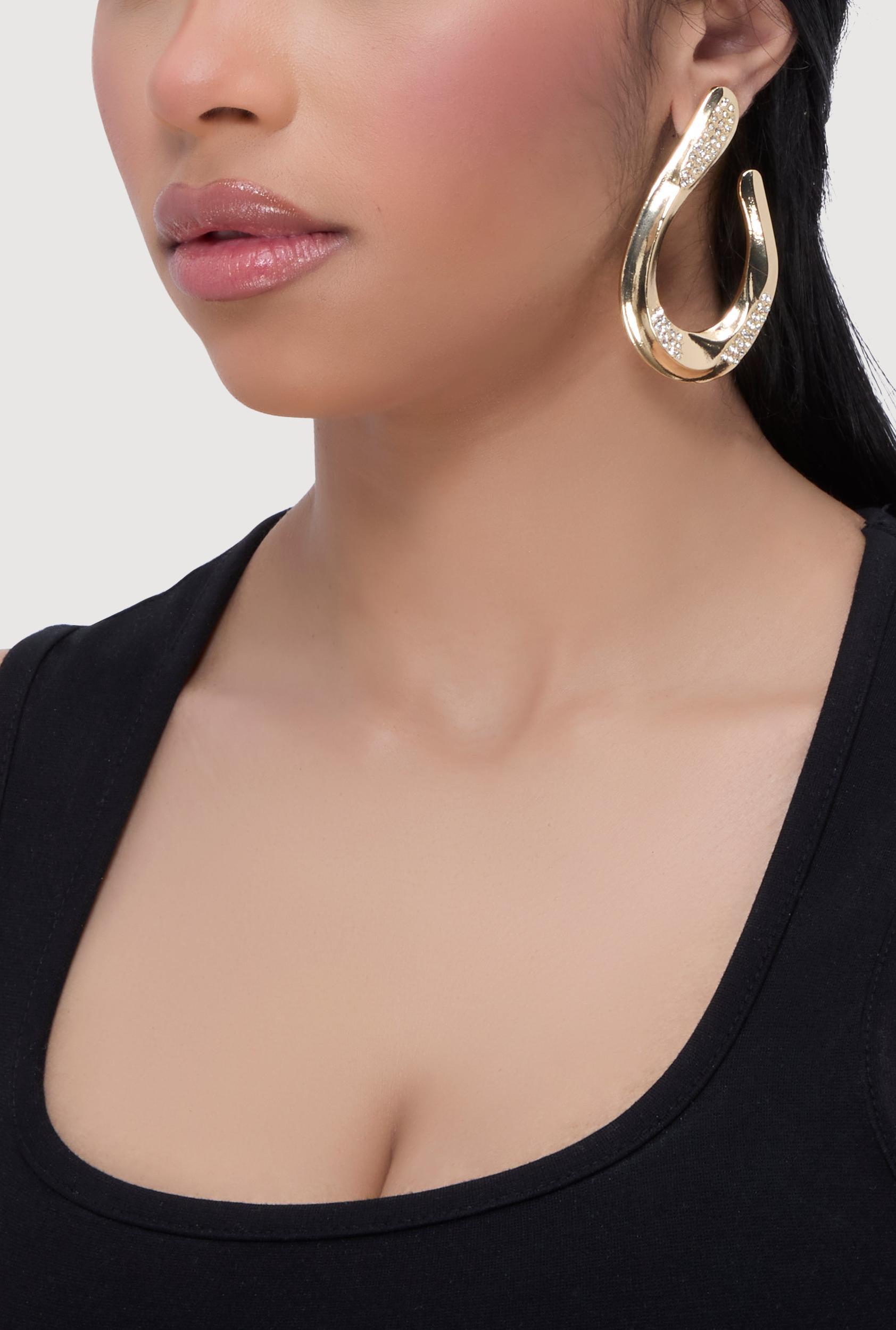 Abstract Rhinestone Studded Hoop Earrings Female Product Image