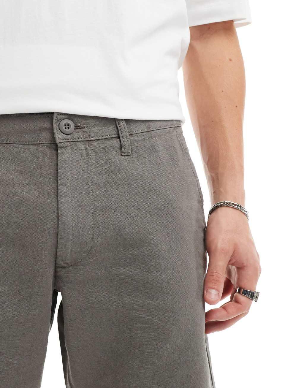ASOS DESIGN slim linen mix shorts in gray Product Image