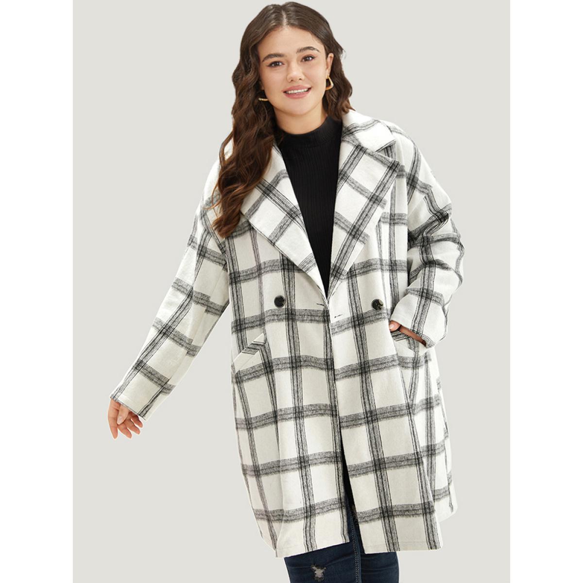 Plus Size Plaid Lapel Collar Button Up Coat Women White Casual Button Ladies Dailywear Winter Coats BloomChic 26/4X Product Image