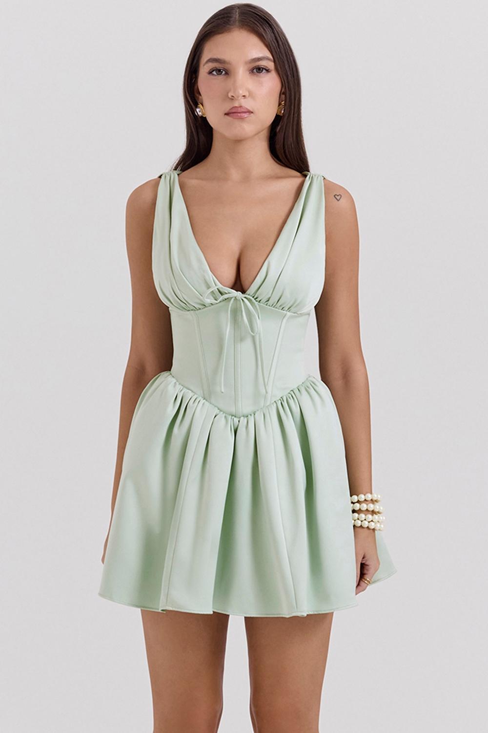 Emmeliette Pistachio Satin Mini Dress Product Image