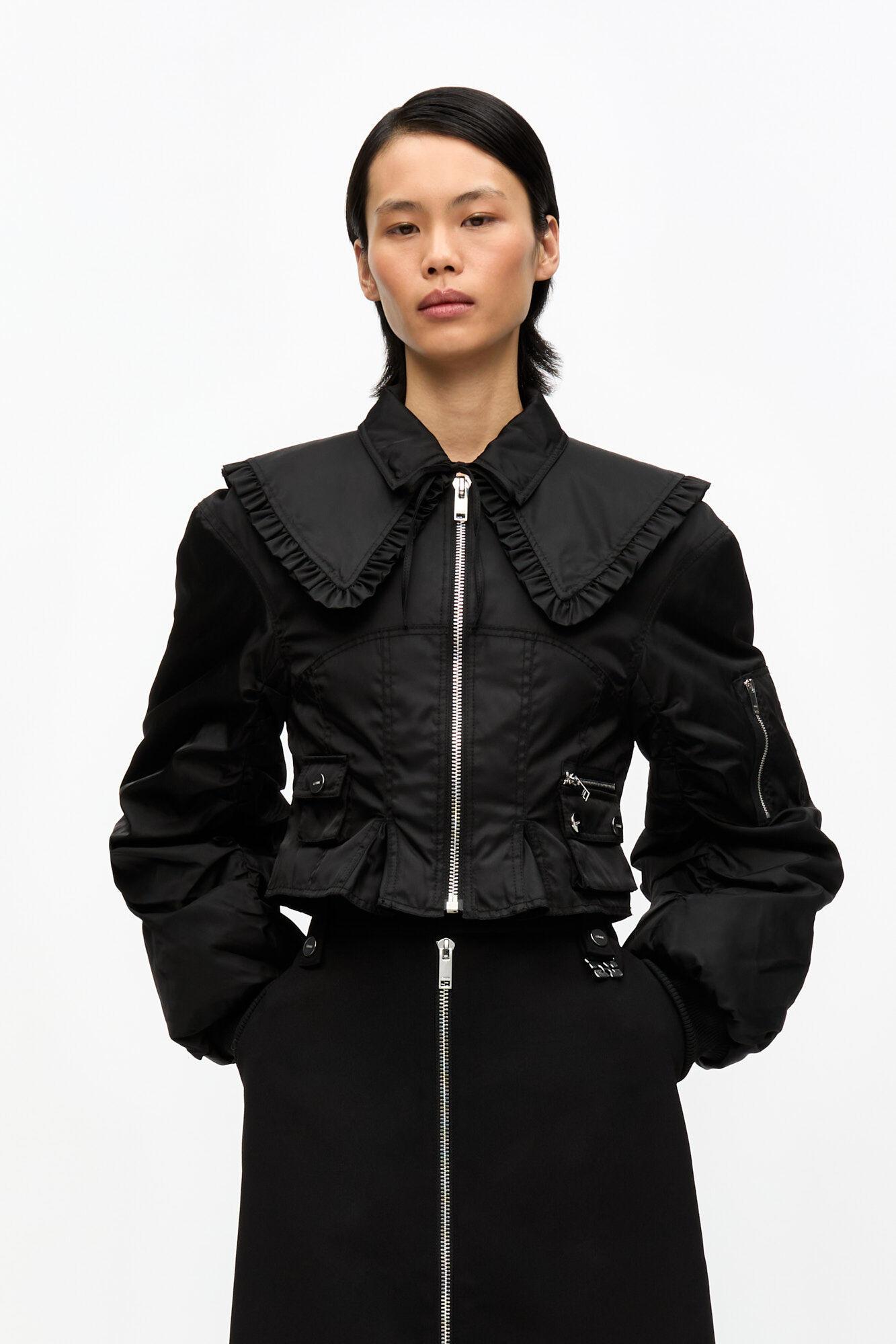 Black Duchesse Nylon Fitted Jacket Product Image