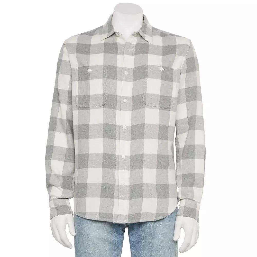 Men's Sonoma Goods For Life® Supersoft Flannel Button-Down Shirt, Size: XS, Grey Ivory Buff Check Product Image