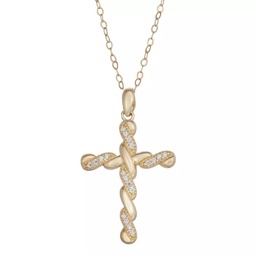 10k Gold Cubic Zirconia Twisted Cross Pendant, Women's, Size: 18" Product Image