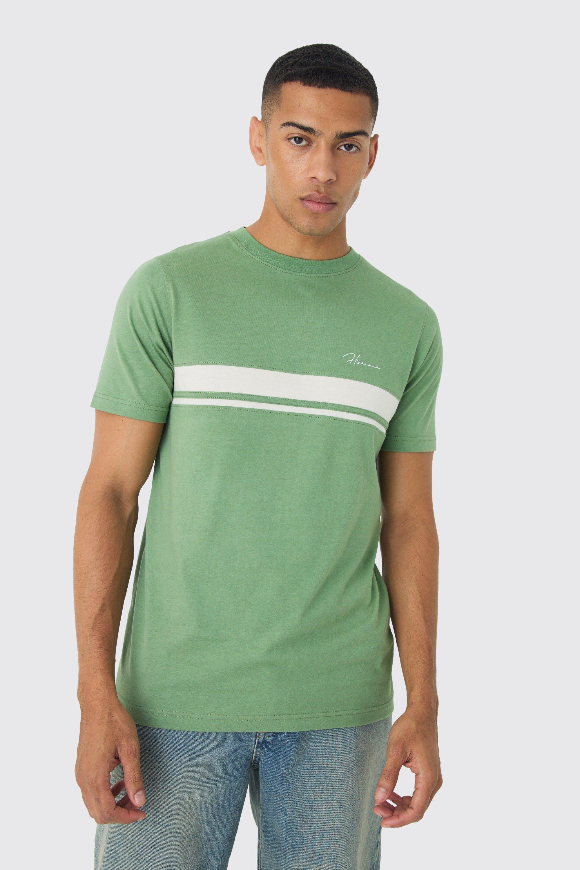 Mens Slim Homme Script Colour Block T-shirt - Navy Product Image