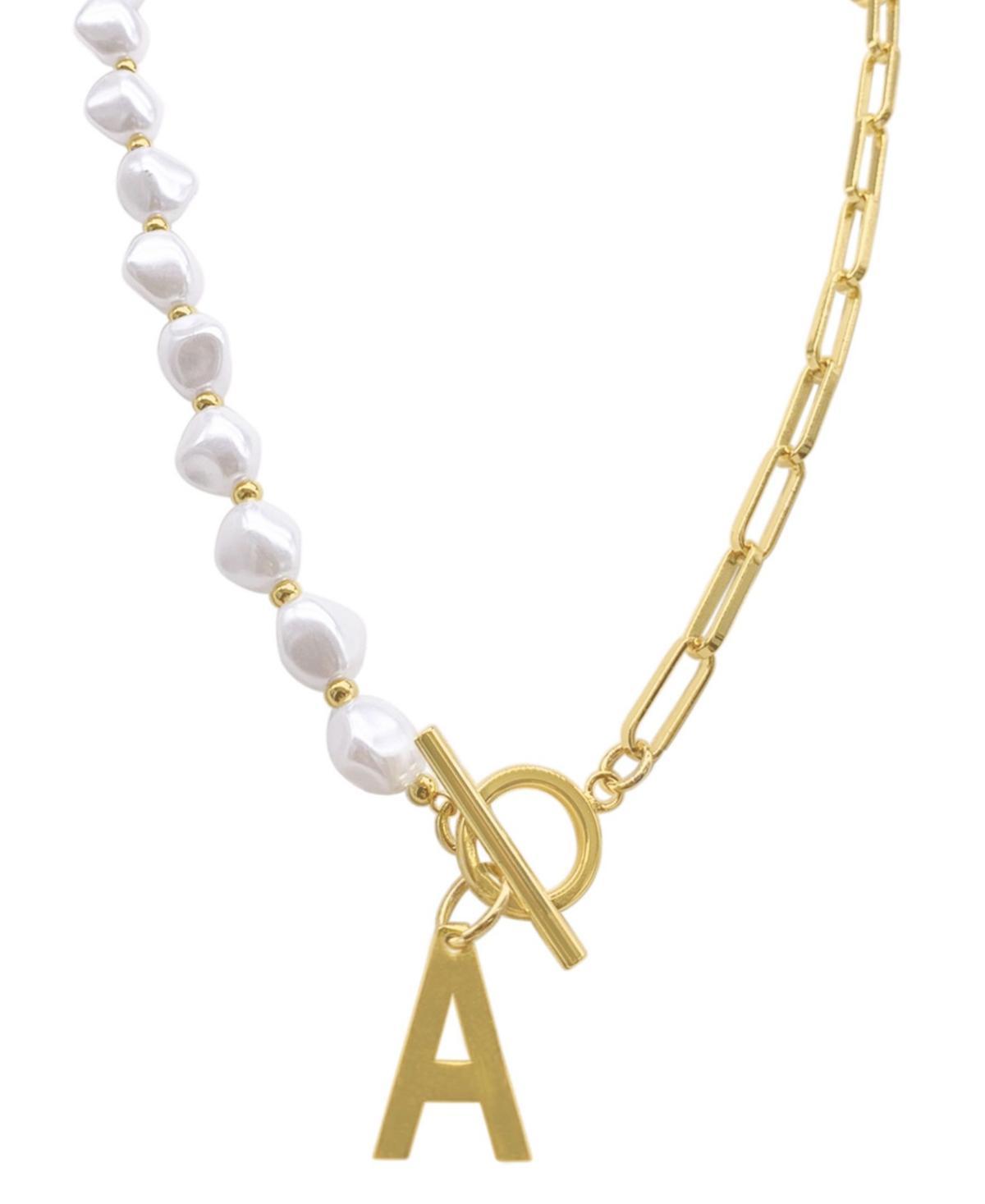 Adornia Simulated Pearl & Paperclip Chain Initial Toggle Necklace, Womens, Gold Tone G Product Image