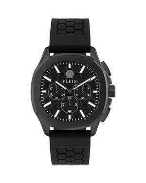 Philipp Plein Mens Skeleton Spectre Quartz Chronograph Solid Black Silicone Strap Watch Product Image