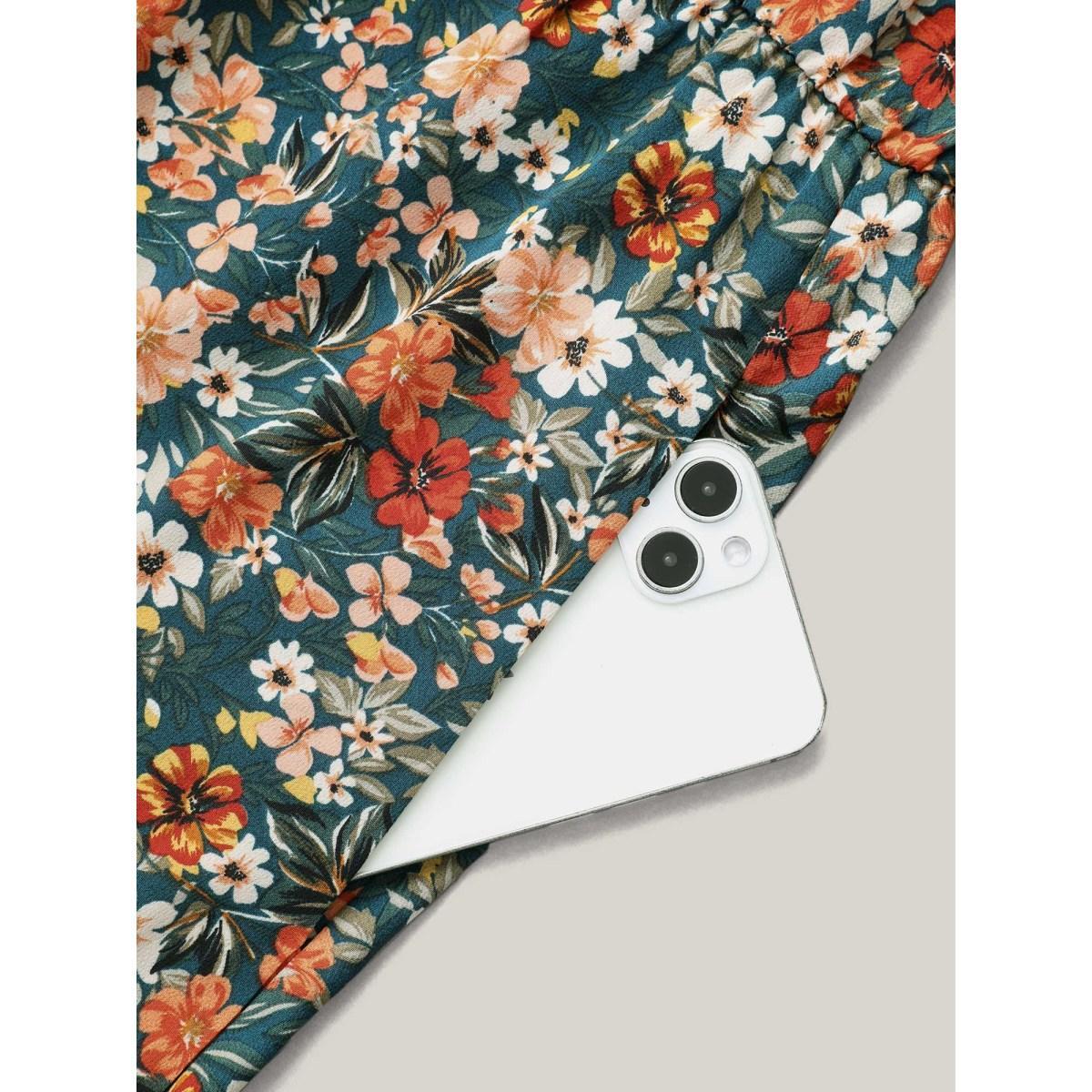 Plus Size Ditsy Floral Adjustable Straps Elastic Waist Dress Teal Women Casual Gathered Non Sleeveless Curvy BloomChic 30/6X Product Image