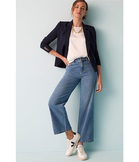NIC + ZOE Woven Stamped Stripe Point Collar Long Sleeve Shirt Product Image