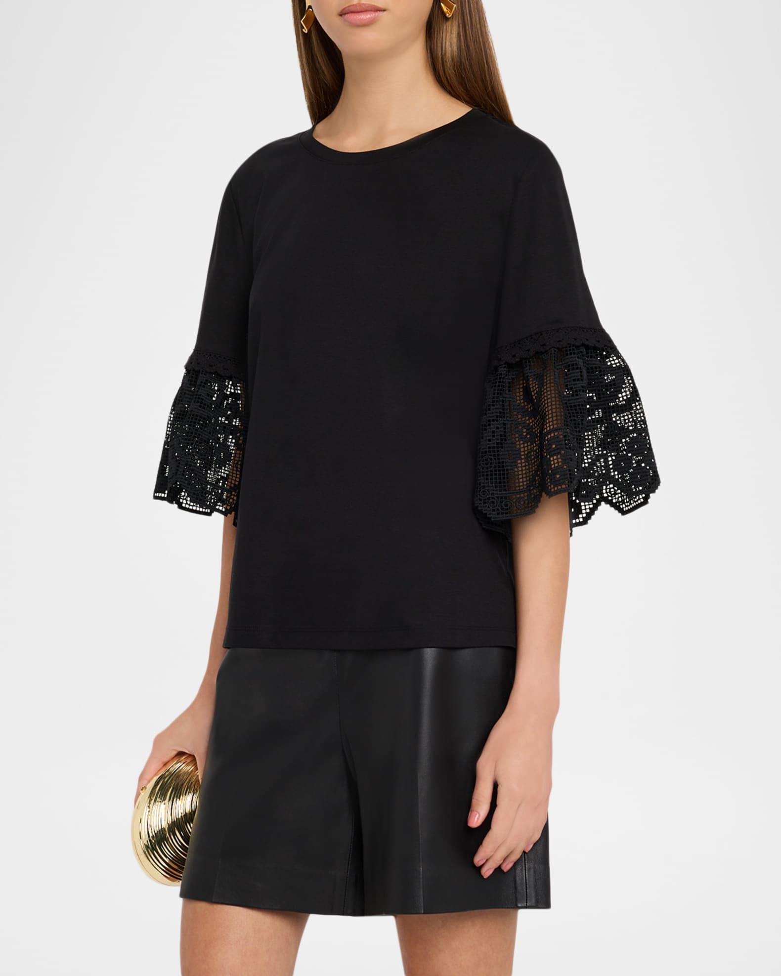 Amanda Floral Lace-Cuff Cotton T-Shirt Product Image