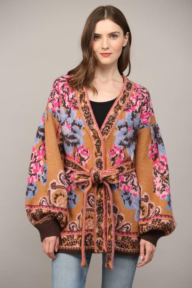 Tapestry Pattern Jacquard Knit Cardigan Product Image