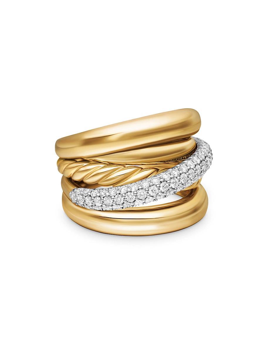 Womens Pav Crossover Five Row Ring in 18K Yellow Gold Product Image
