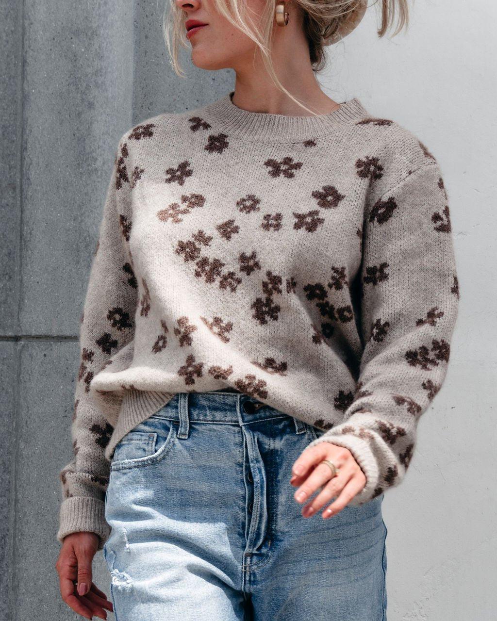Chunky Daisy Print Sweater - Mocha - FINAL SALE Product Image
