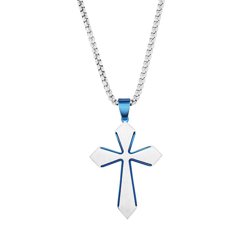 Metallo Stainless Steel Brushed Cross Necklace, Men's, Size: 24" Product Image