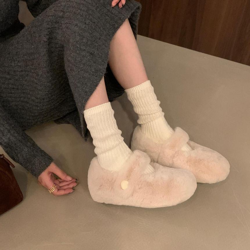 Round Toe Plain Fluffy Mary Jane Shoes Product Image