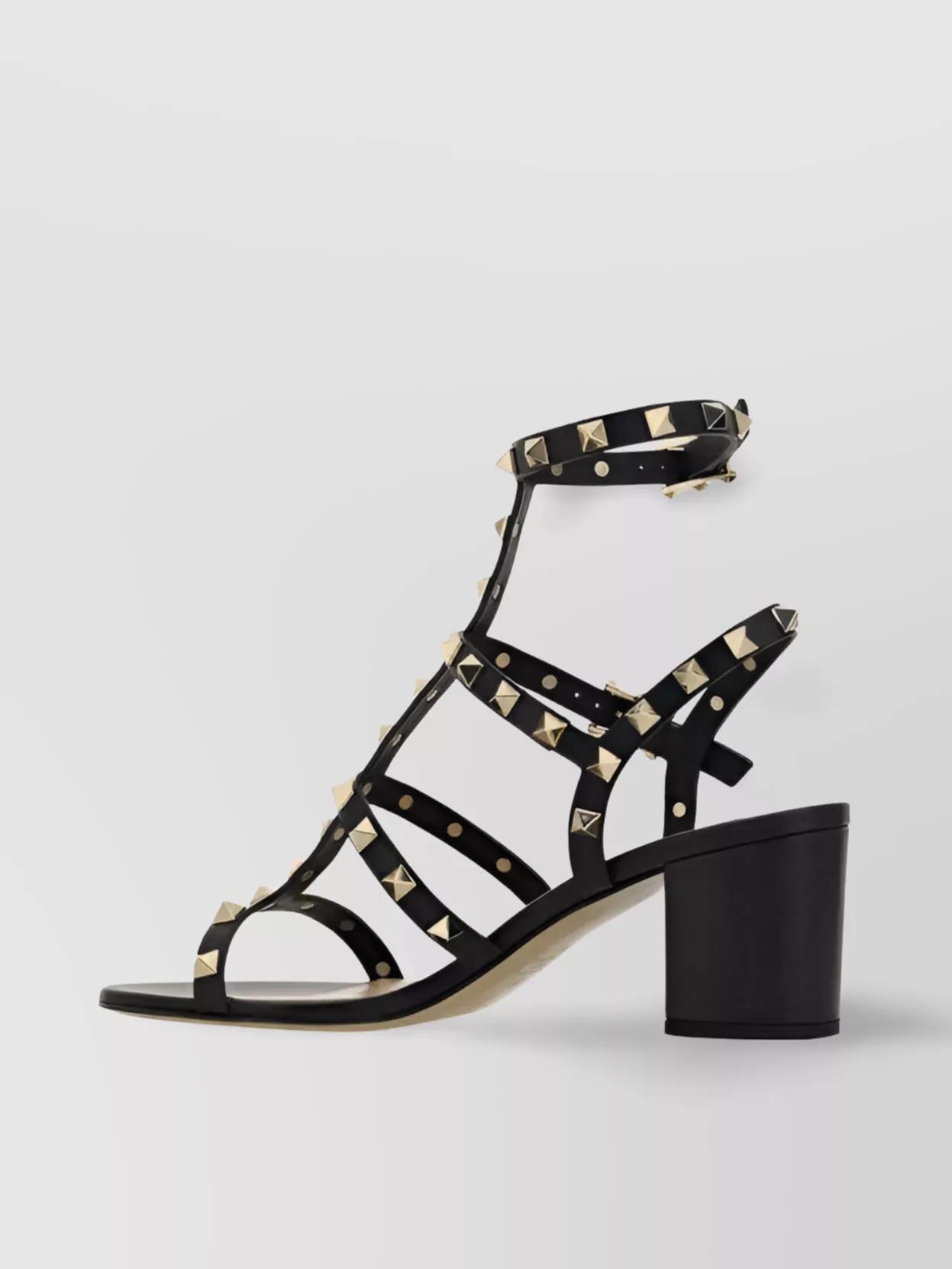 VALENTINO GARAVANI Valentino Rockstud Caged 90 Leather Ankle Strap Sandal In Black Product Image