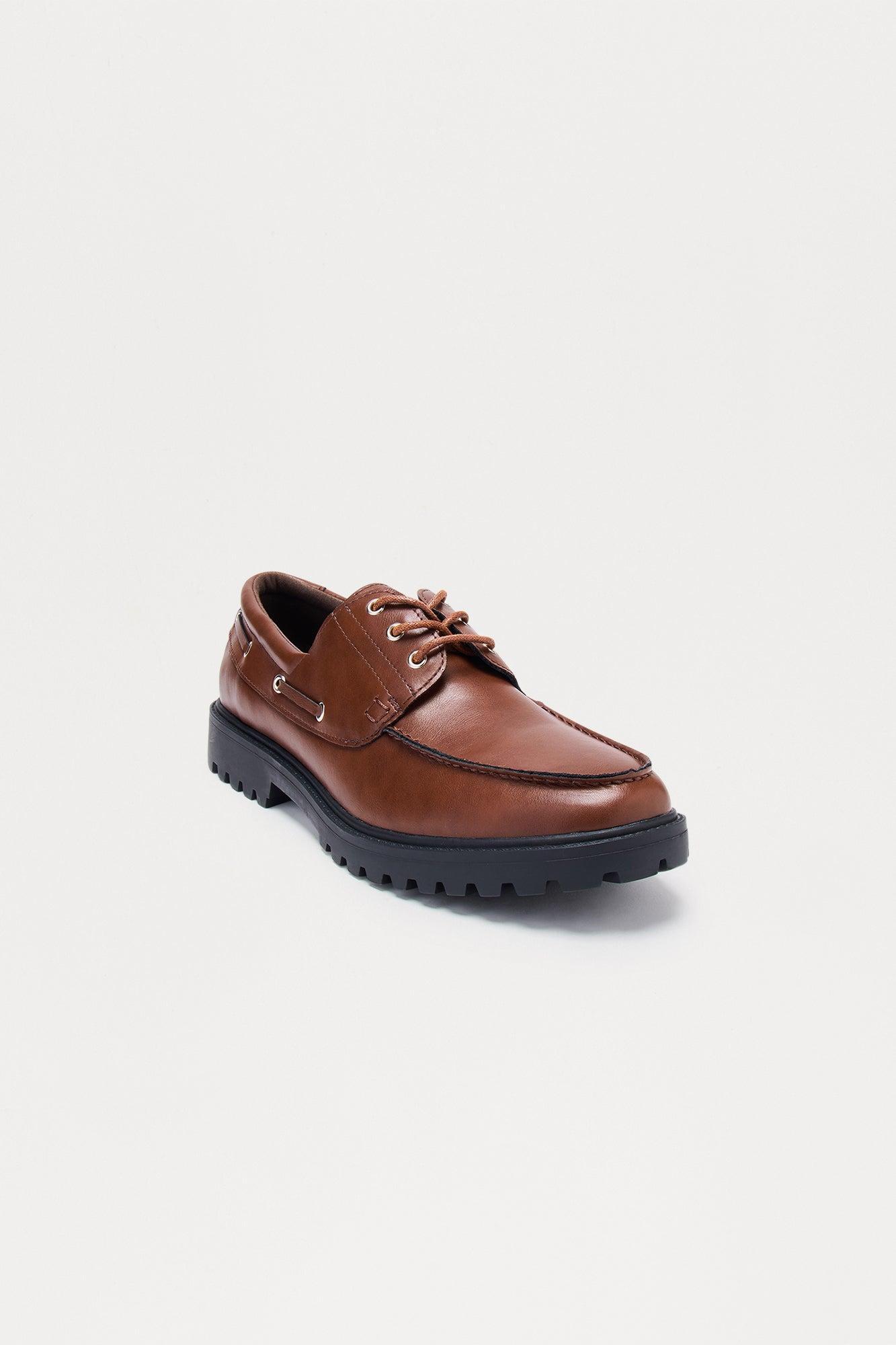 Classic Chunky Sole Lace Up Boat Shoes - Brown Product Image