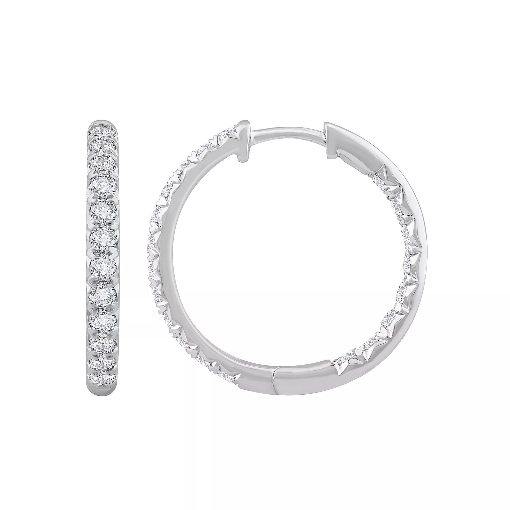 Diamond Medley 14k White Gold 2 Carat T.W. Lab-Grown Diamond Hoop Earrings, Women's, 14k Whgold Product Image
