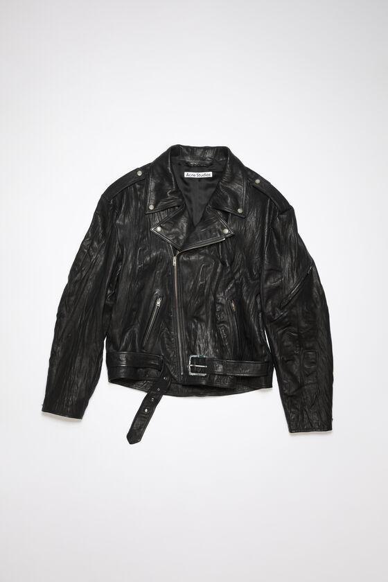 Crinkled leather biker jacket Product Image