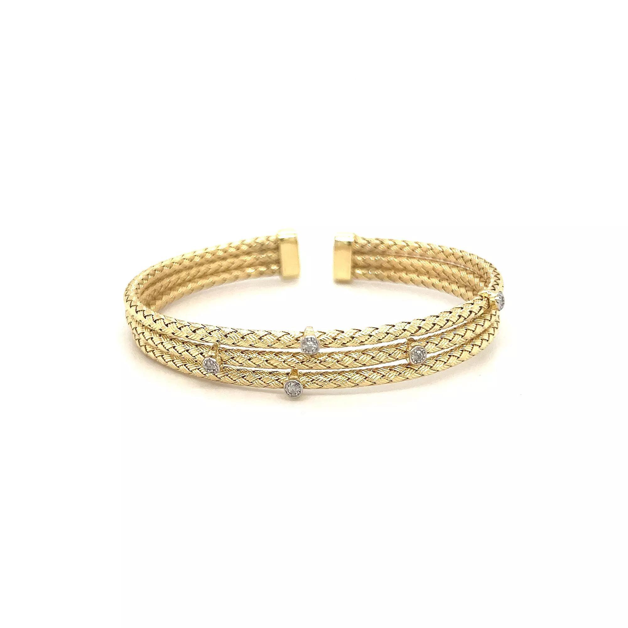 Meshmerise Sterling Silver 1/8 Carat T.W. Diamond Triple Row Station Bracelet, Women's, Size: 7", Gold Tone Product Image