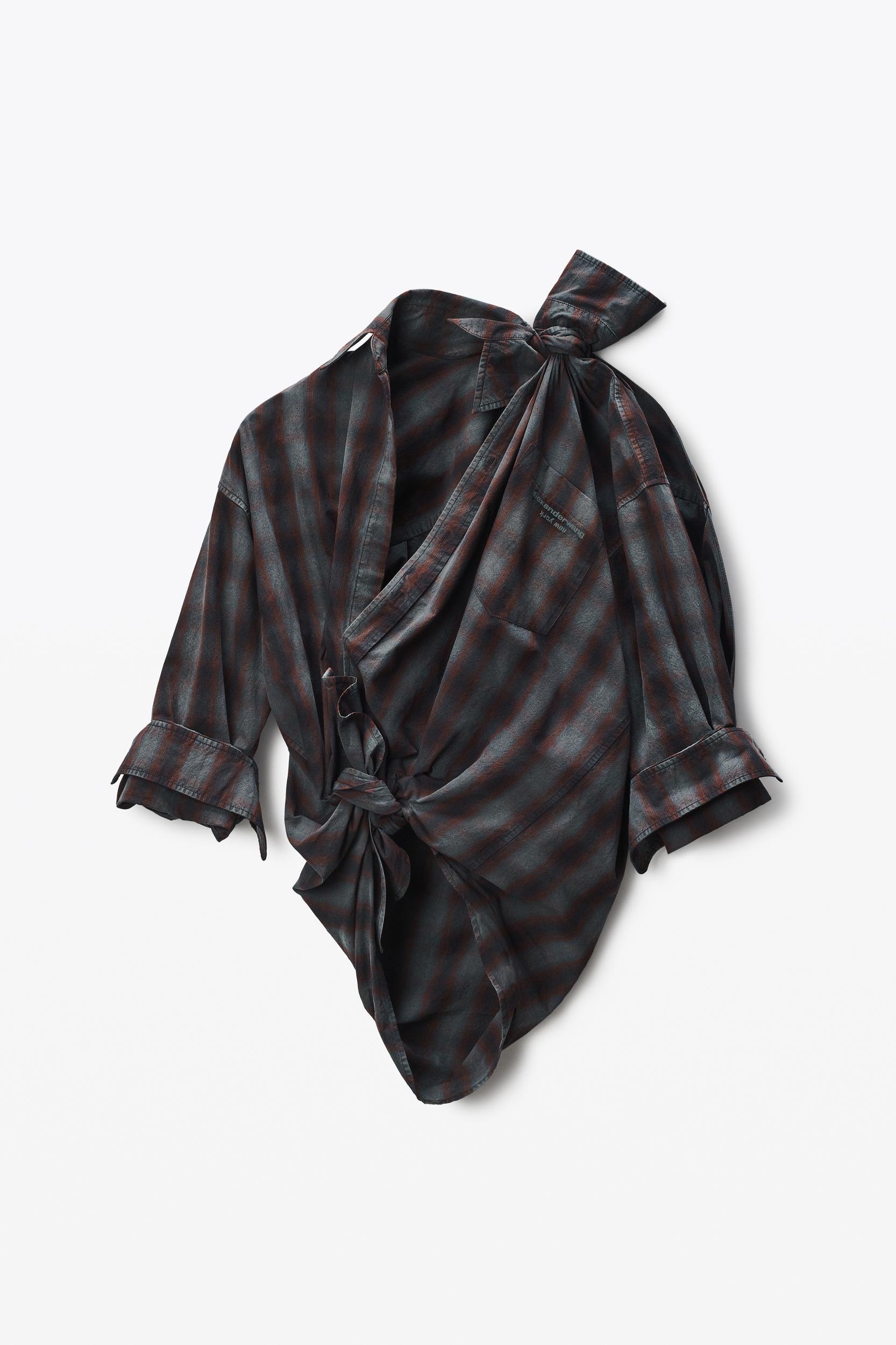 Red Plaid Asymmetric Button Up Shirt Product Image