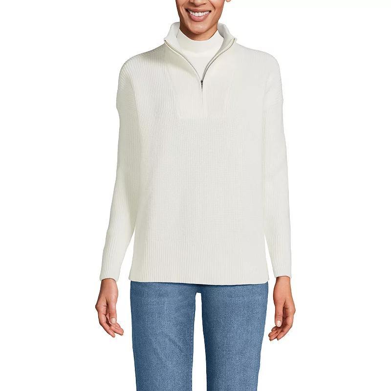 Petite Lands' End Drifter Quarter-Zip Pullover Sweater, Women's, Size: Large Petite, Ivory Navy Stripe Product Image
