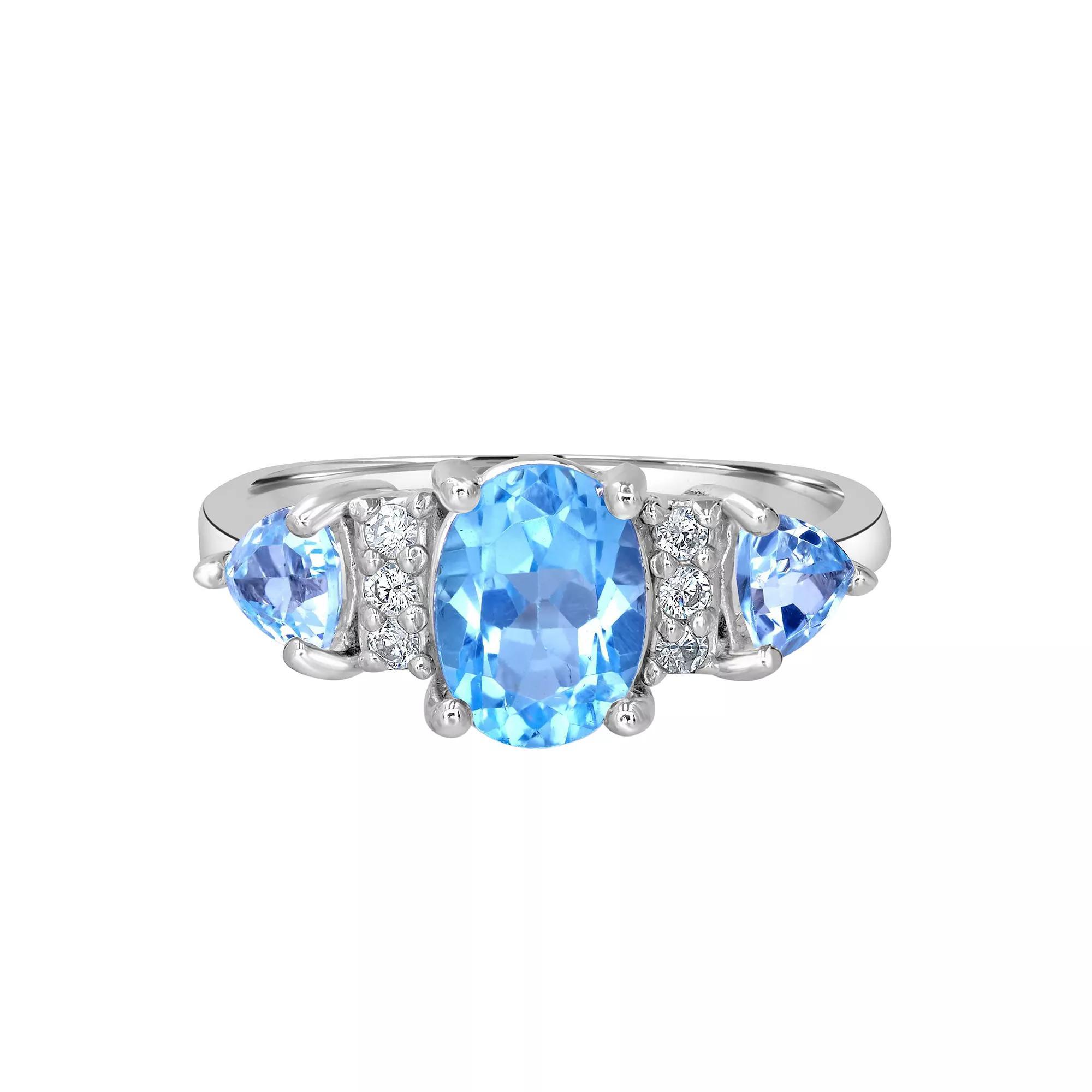 Gemistry Sterling Silver Stone & Cubic Zirconia 3 Stone Ring, Women's, Size: 7, Black Product Image
