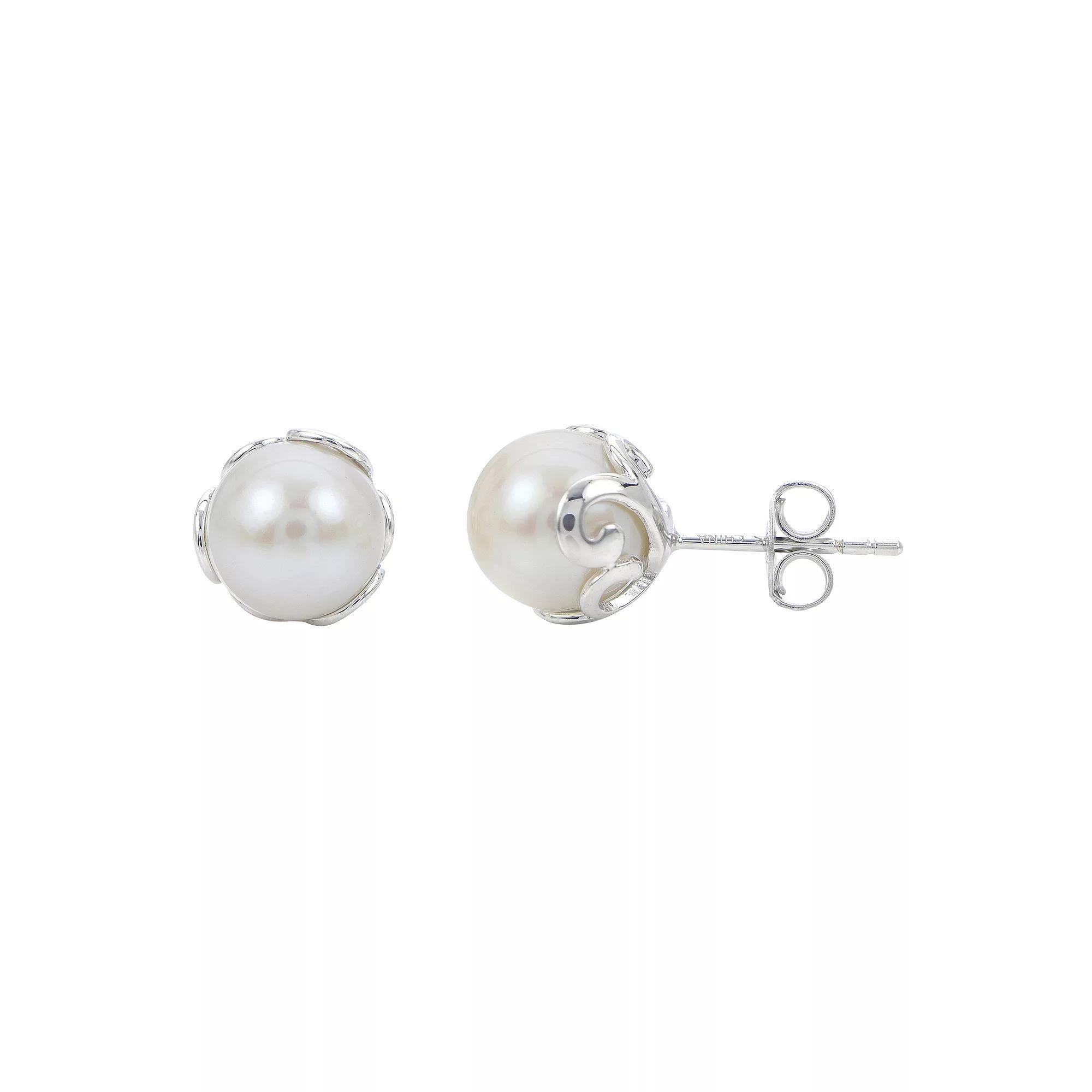 PearLustre by Imperial Sterling Silver Filigree Freshwater Cultured Pearl Stud Earrings, Womens Product Image