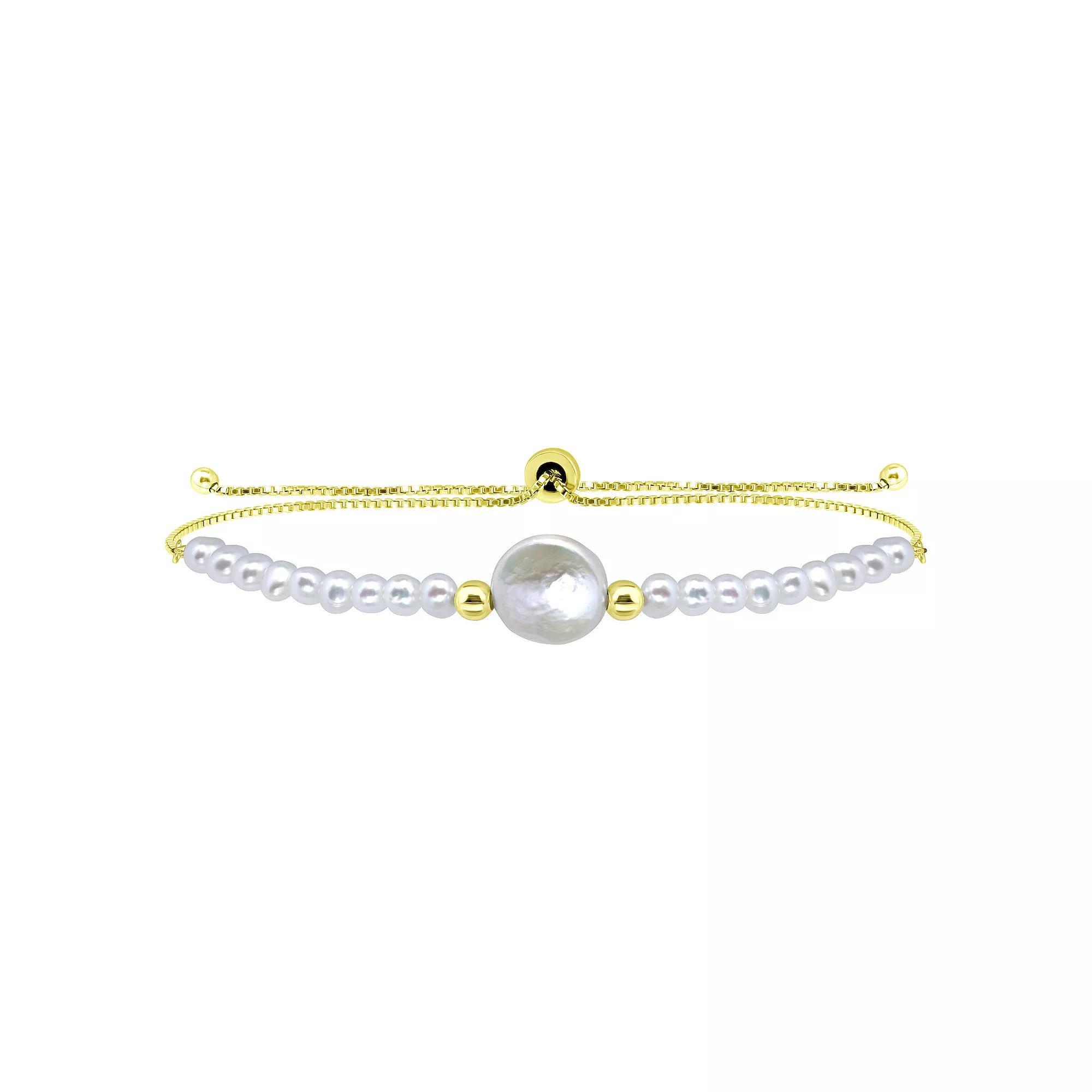 Aleure Precioso Sterling Silver Freshwater Cultured Pearl Adjustable Bracelet, Womens Gold Tone White Product Image
