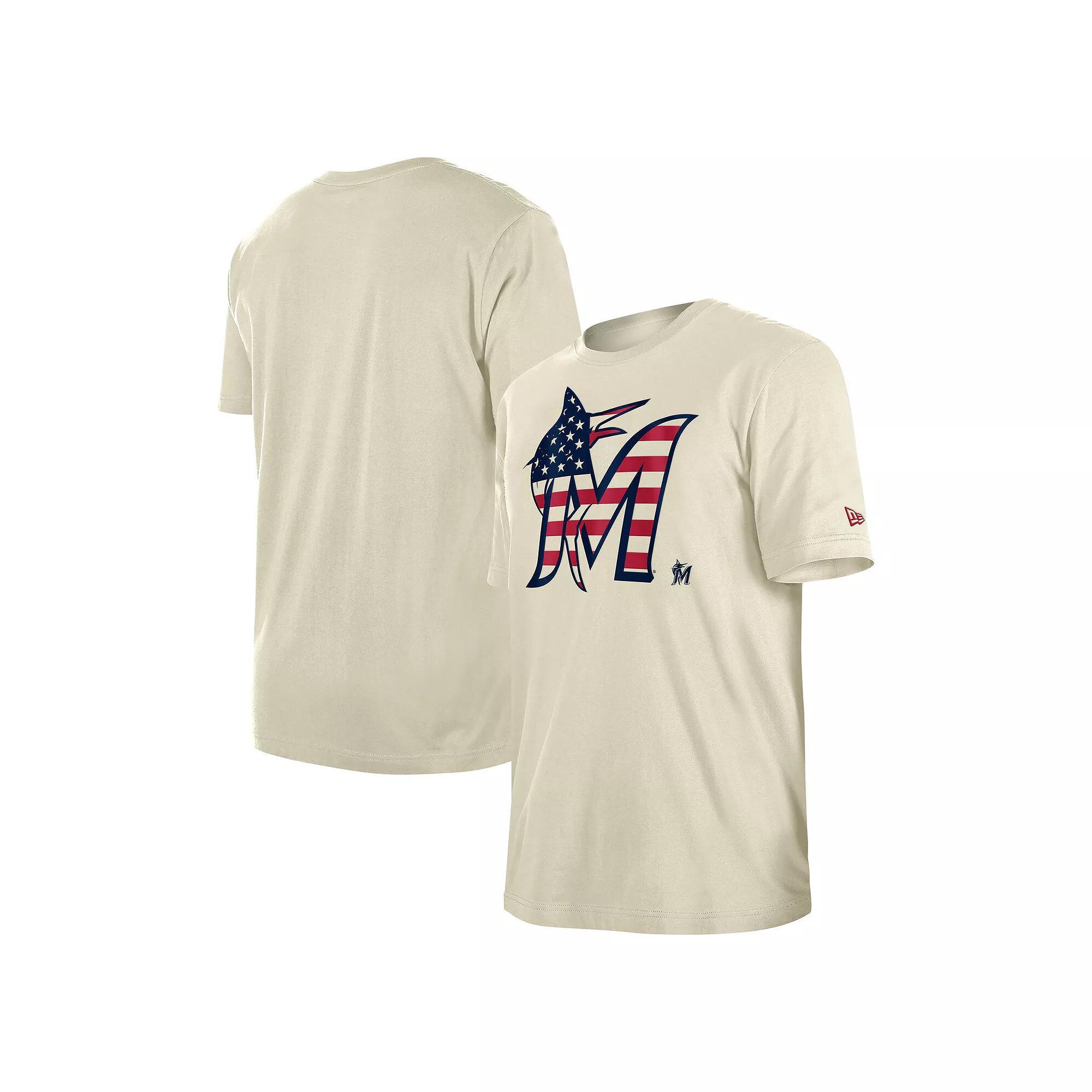 Men's New Era Cream Miami Marlins 4th of July Flag Fill T-Shirt, Size: XL, Beige Product Image