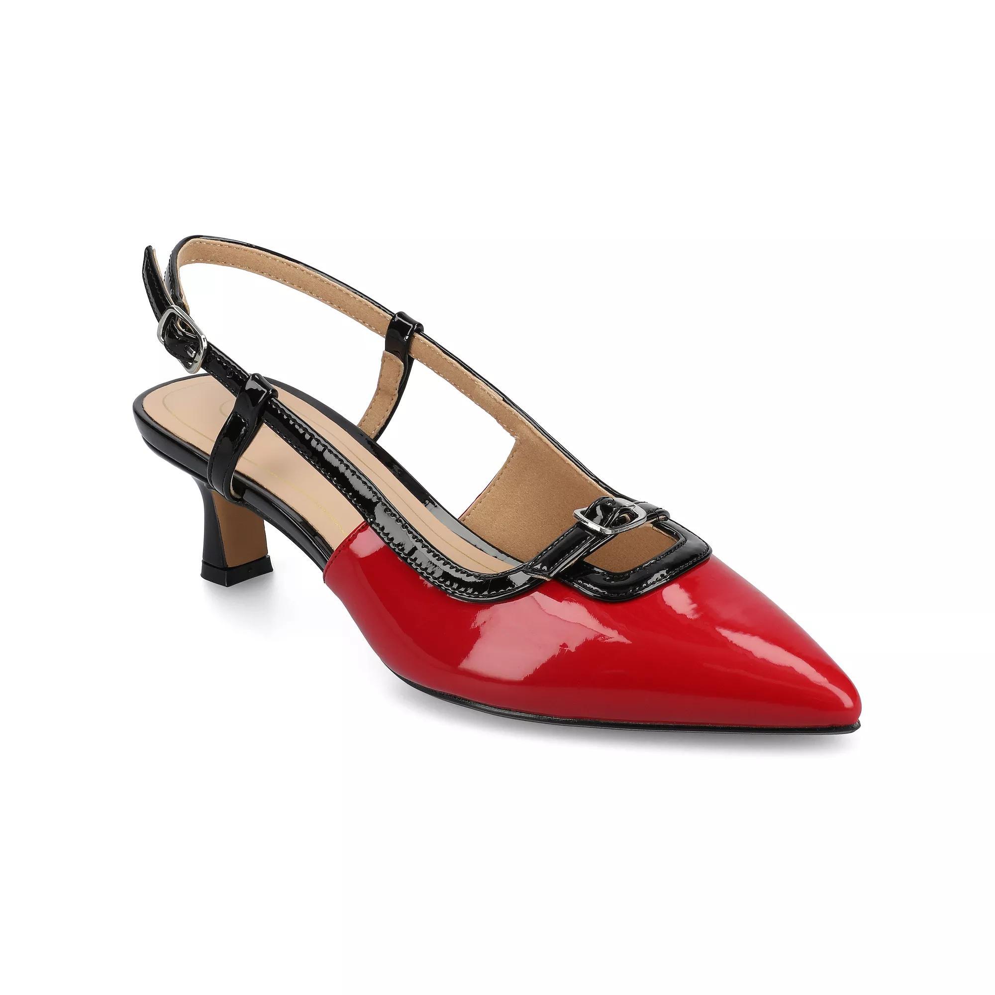 Journee Padma Women's Pointed Toe Kitten Heel Slingback Pumps, Size: 9.5 Wide, Patent Red Product Image