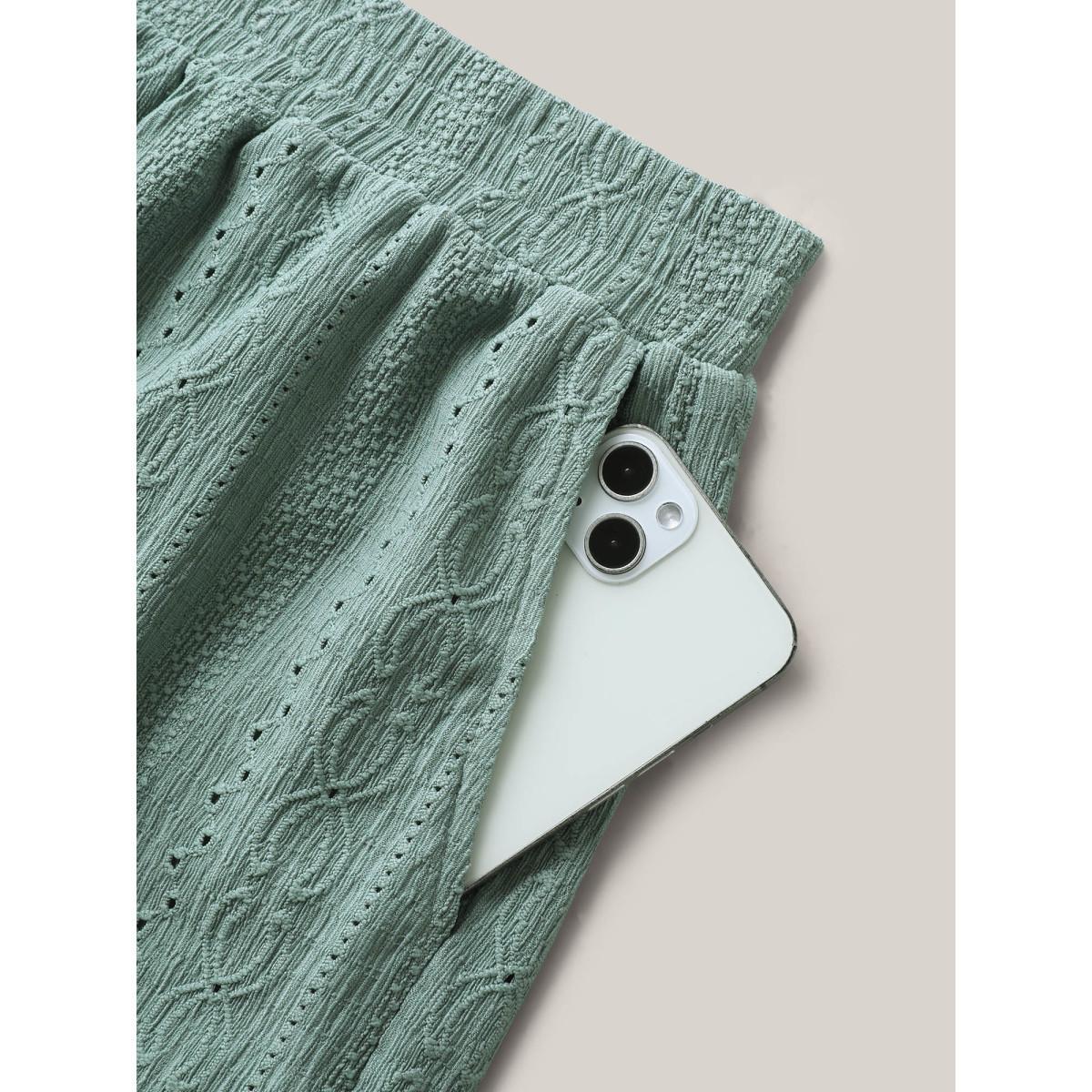 Plus Size Eyelet Trim Textured Breezy Shorts Women Greenbean Casual Texture Straight Leg Everyday-Casual Shorts BloomChic 30/6X Product Image