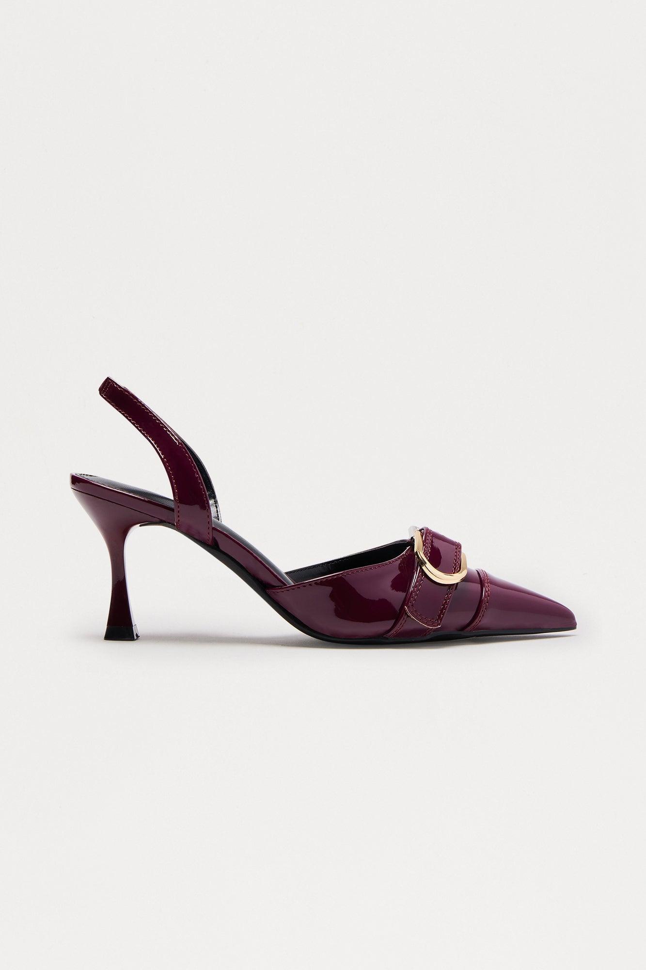 Alexa Buckle Slingback Pumps - Burgundy Product Image