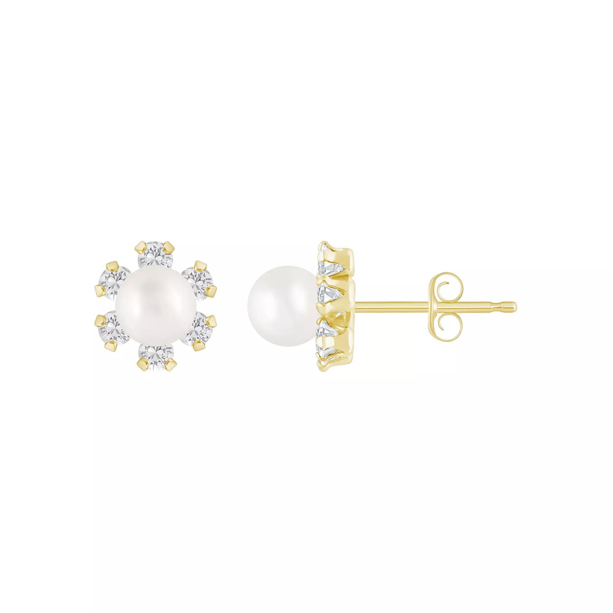 Celebration Gems 10k Gold Freshwater Cultured Pearl & White Topaz Accent Stud Earrings, Womens Product Image