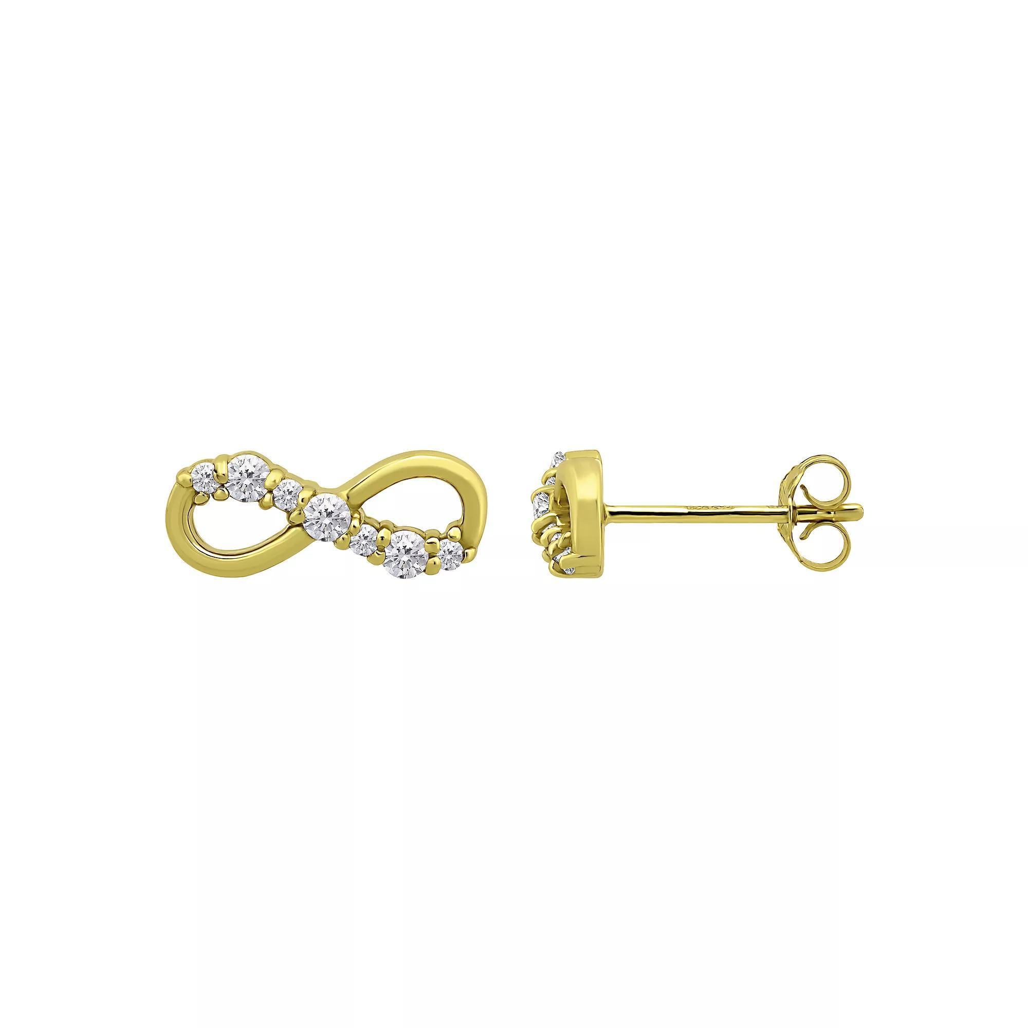 Aleure Precioso Sterling Silver Pave Cubic Zirconia Infintiy Stud Earrings, Women's, Gold Tone Product Image