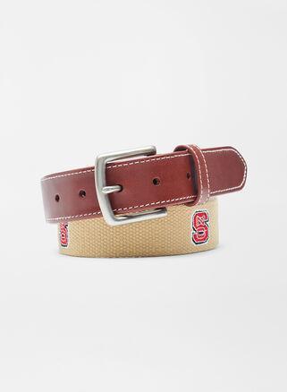 Peter Millar Mens NC State Wolfpack Belt | Color: Khaki | Size: 32 | NCSU Product Image